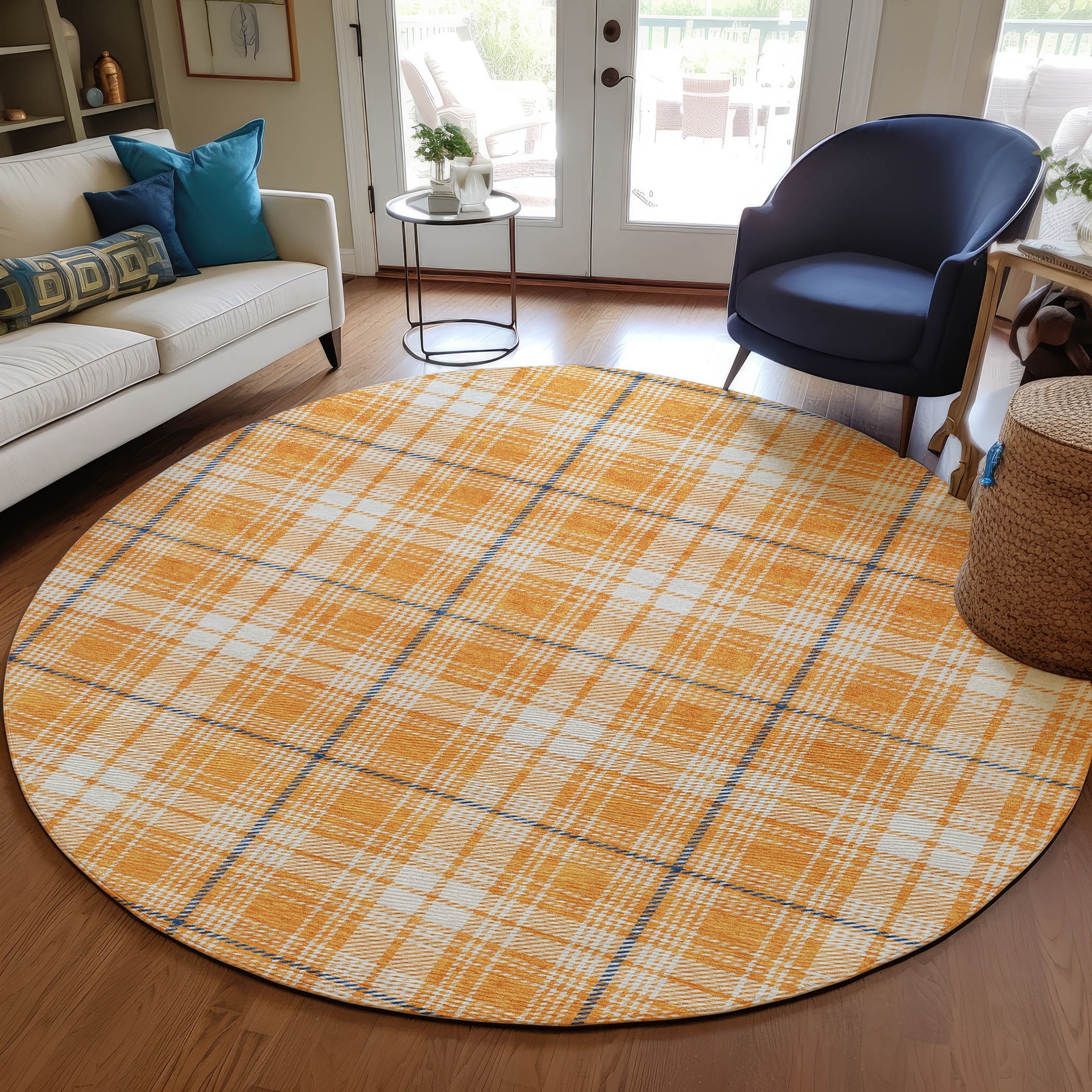 Machine Washable Indoor/ Outdoor Plaid Chantille Rug