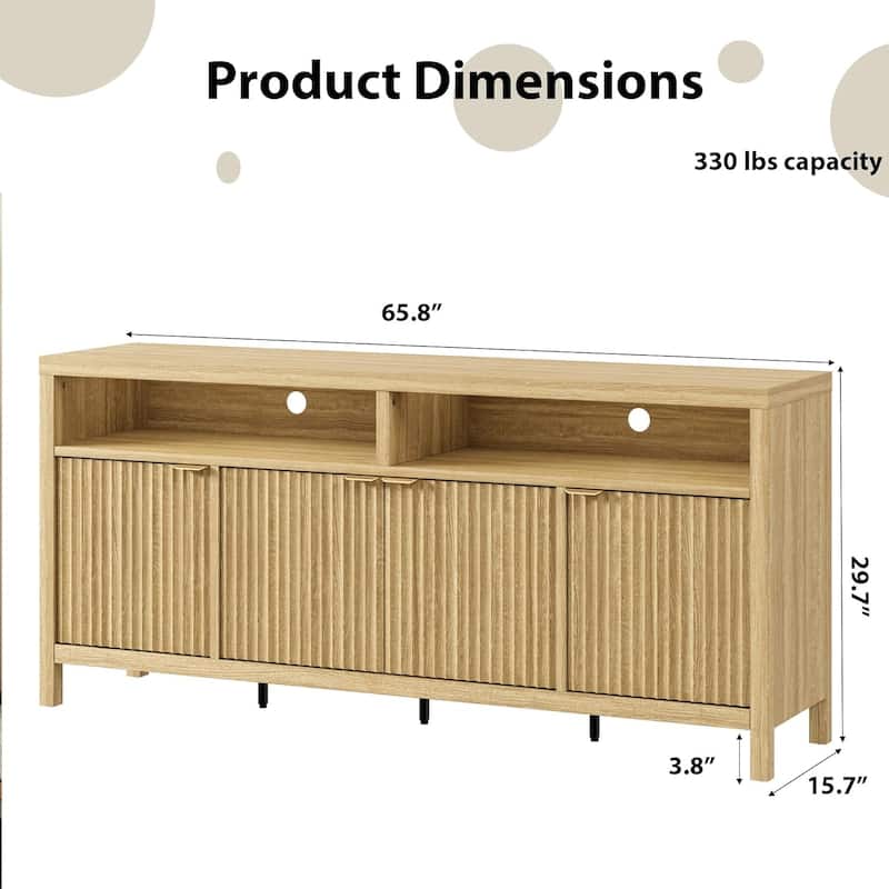 65.8 Inch Fluted Sideboard Buffet Cabinet with 4 Doors with Fluted Door