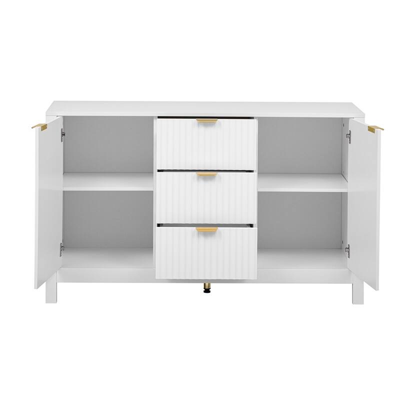 Entryway Cabinet with Wave Design-3 Adjustable Shelves, 3 Drawers & Close Doors, Storage Console Table with Metal Handle