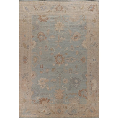 Hand Knotted Oriental 100% Wool Carpet Transitional All-Over Navy Blue & Blues Oushak Area Rug - 14' 0'' X 10' 8''