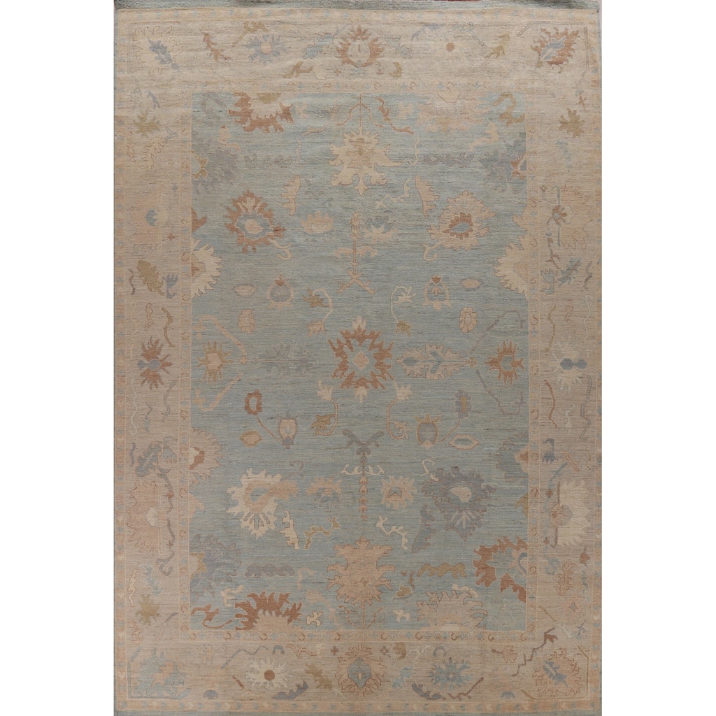 Hand Knotted Oriental 100% Wool Carpet Transitional All-Over Navy Blue & Blues Oushak Area Rug - 14' 0'' X 10' 8''