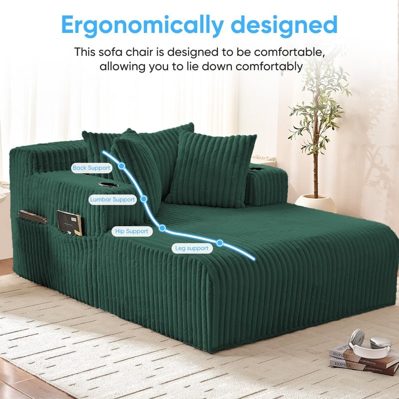 Mixoy Corduroy 51"Chaise Lounge 1-Seater Sofa Chair With Storage