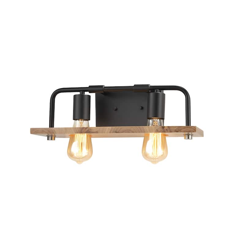 Justice Design Group EVOLV Eco Loft 2-Light Matte Black Bath Bar with Natural Wood
