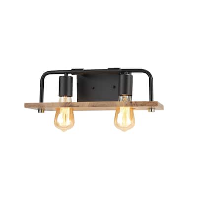 Justice Design Group EVOLV Eco Loft 2-Light Matte Black Bath Bar with Natural Wood