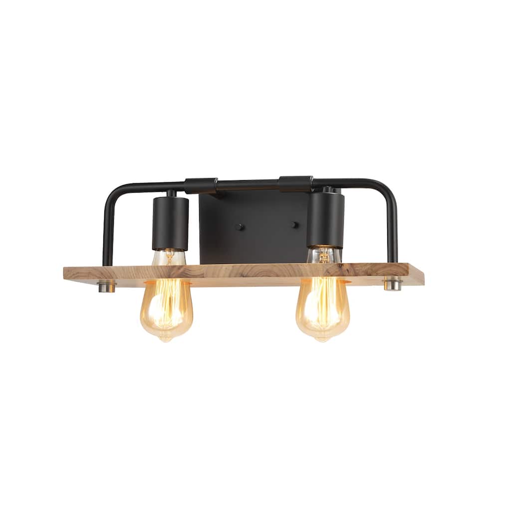 Justice Design Group EVOLV Eco Loft 2-Light Matte Black Bath Bar with Natural Wood