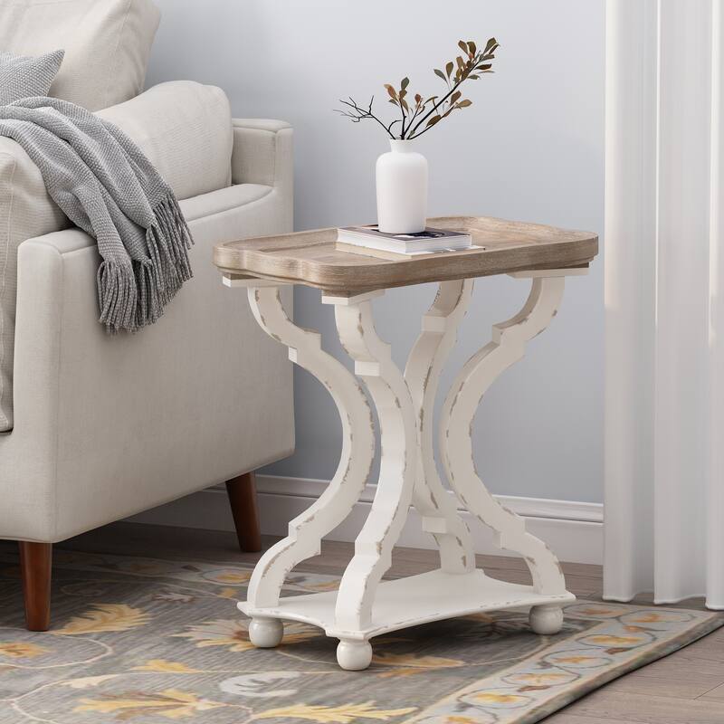 Ouray French Country Accent Table with Rectangular Top by Christopher Knight Home - Natural + Distressed White