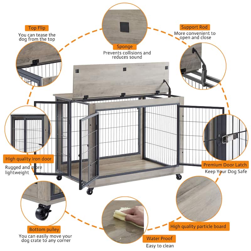 Bedroom Dog House Dog Room with Rolling Casters and Premium Latches Dog Cage Dog Kennel Dog Crate