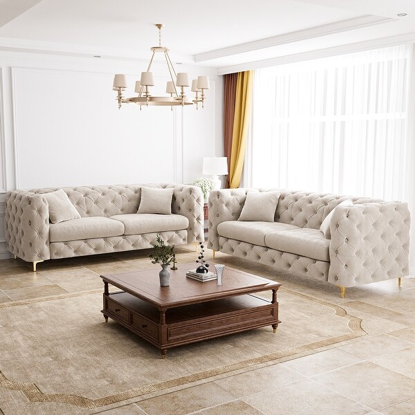 Ouyessir Tufted Velvet Chesterfield Sofa Couch, Modern Upholstered