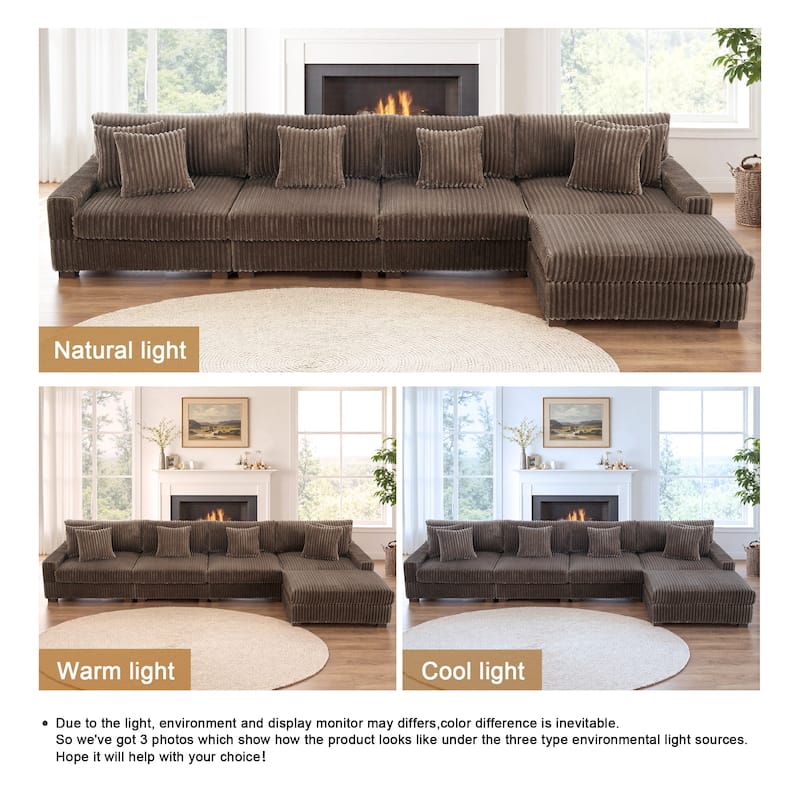 Anne 150" W Upholstered Plush Corduroy Modular Sectional Sofa