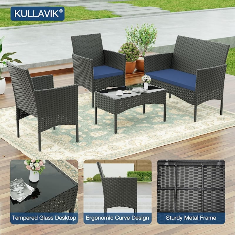 4-pieces Patio Furniture Set, Outdoor Conversation Set with Coffee Table.