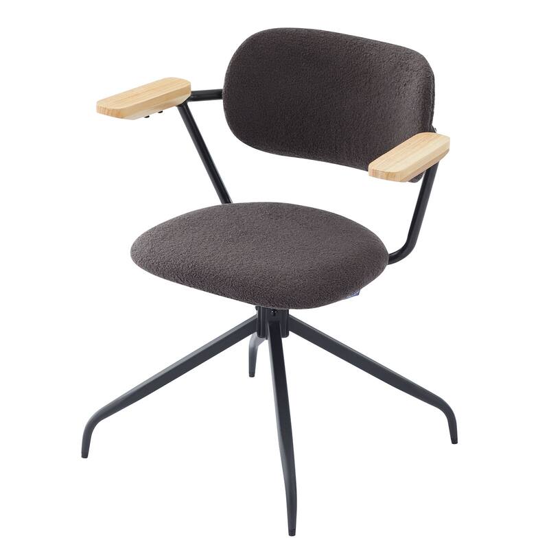 Modern Upholstered Swivel Chair With Solid Wood Arms And Metal Frame