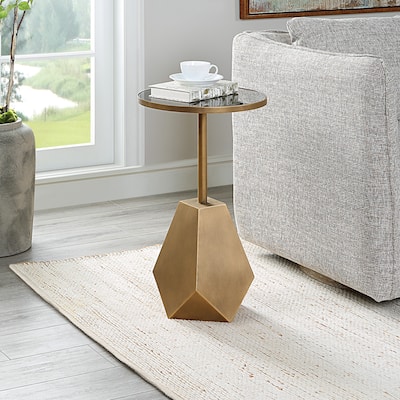 Glass Top Accent Table with Geometric Base - 24.25" - Black and Bronze