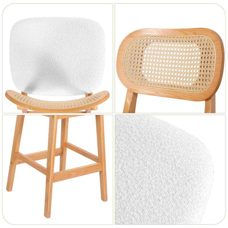 Wood Upholstered Counter Height Bar Stools with Rattan Back - 36.81"H x 17.72"W x 18.7"D