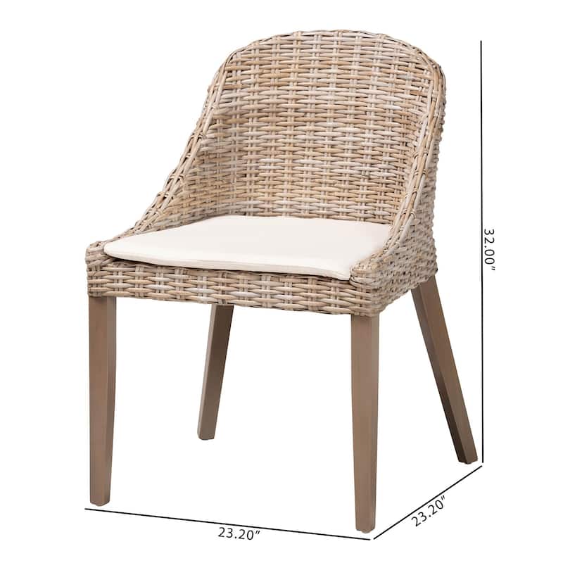 bali & pari Lara Bohemian Grey Kubu Rattan and Mahogany Wood Dining Chair