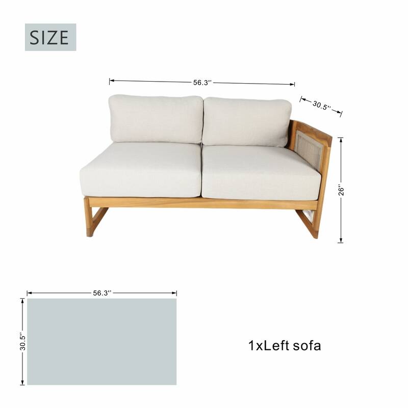 Modern Outdoor Modular Woven Conversation Sofa Set with Acacia Frame and Oval Coffee Table