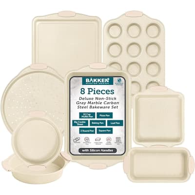 BAKKENMASTER Nonstick Baking Pan Set - Bakeware with Silicone Handles