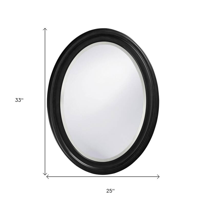 HomeRoots 33" Black Oval Framed Accent Mirror - 33" H x 25" W