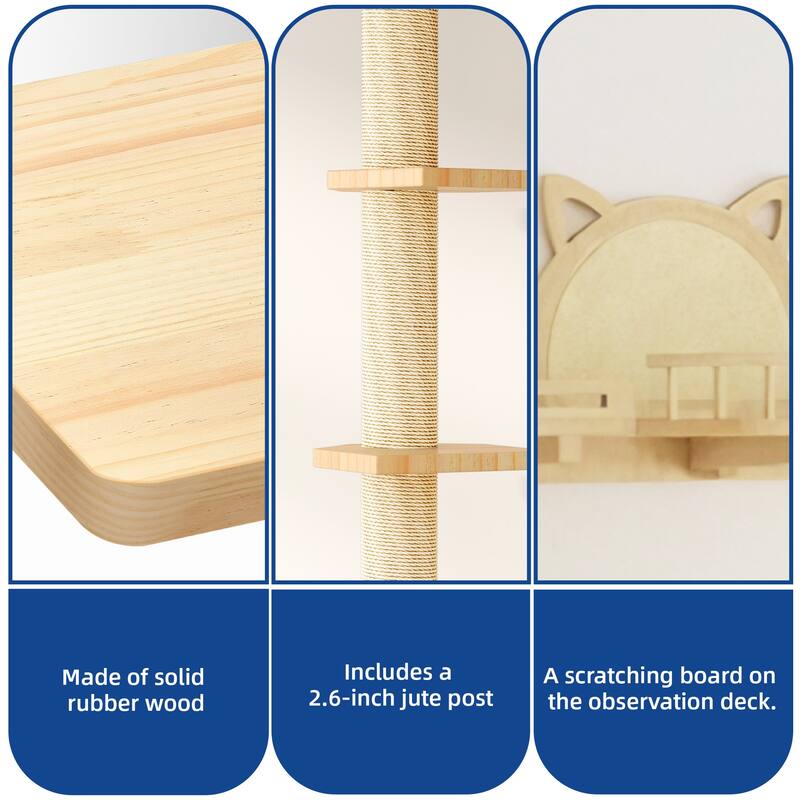 Moasis 21-Piece Cat Wall Shelves Set, Pine Wood Cat Wall Furniture with 3 Houses, 1 Cat Bed, 6 Sisal Posts and 2 Tunnels