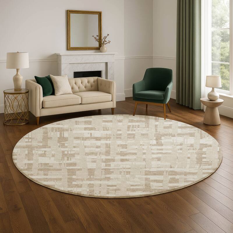 Premium Washable Super Soft Contemporary Plaid Mayfield Rug - Taupe - 8' x 8'