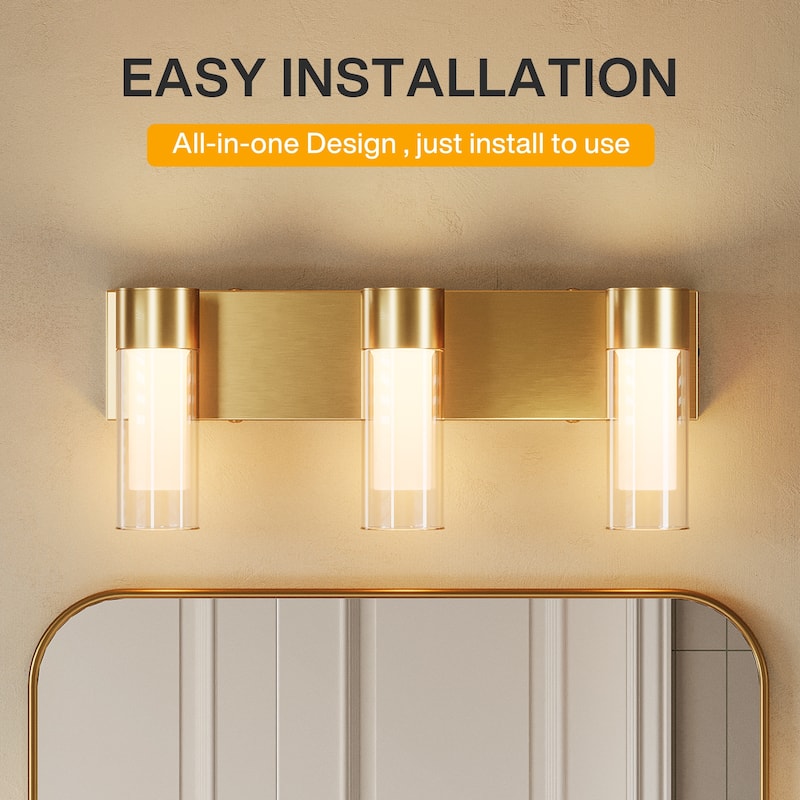 3-Light LED Bathroom Vanity Light Wall Sconces with Glass Shades - ‎25.3"L x 8.8"W x 6.2"H