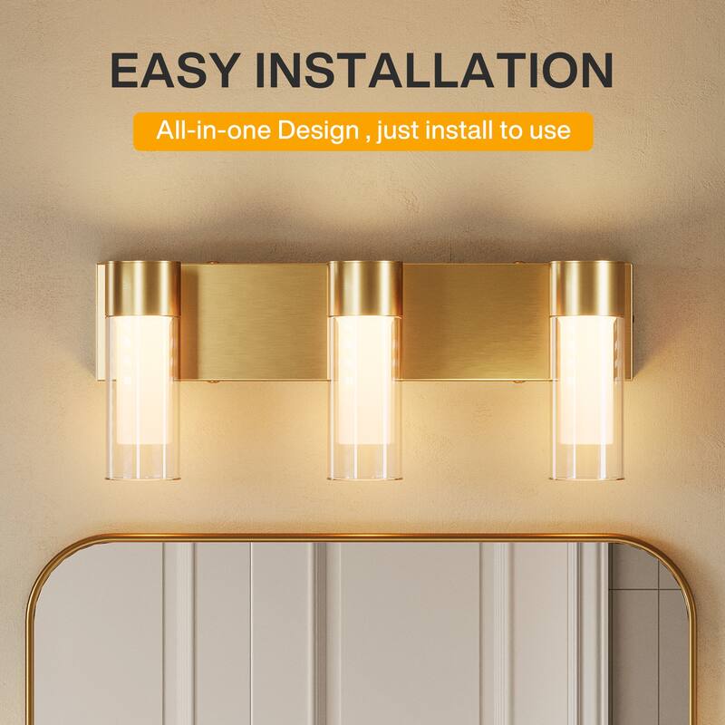 3-Light Vanity Lights Over Mirror, Wall Sconces with Clear Glass Shades for Bathroom Hallway Bedroom
