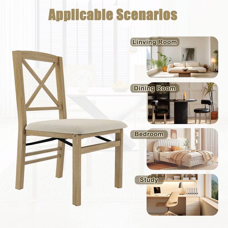 X-Back Scandinavian Dining Chairs, Set of 2 Upholstered Wooden Chairs for Kitchen, Dining Room