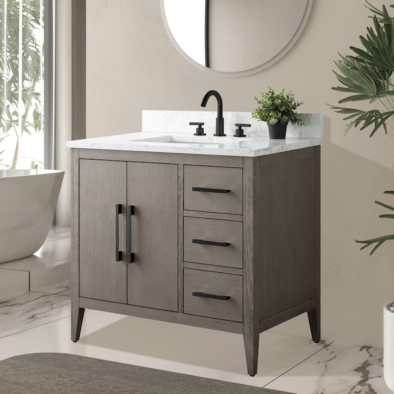 Vanity Art 36" Single Sink Bathroom Vanity Cabinet with Engineered Marble Countertop