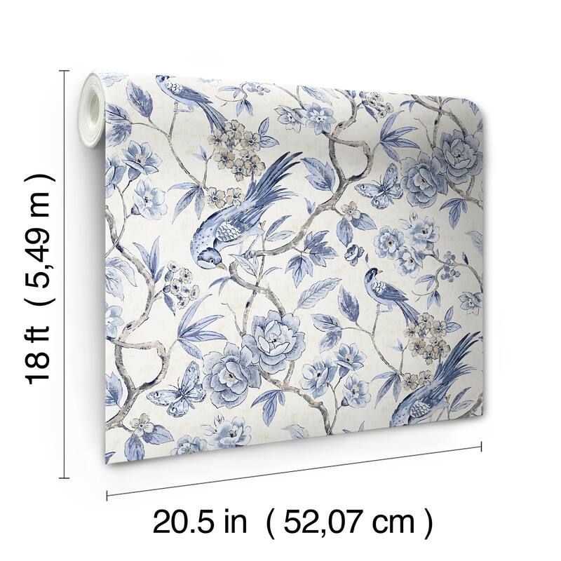 NuWallpaper Waverly Aviary Garden Blue Peel and Stick Wallpaper - N/A