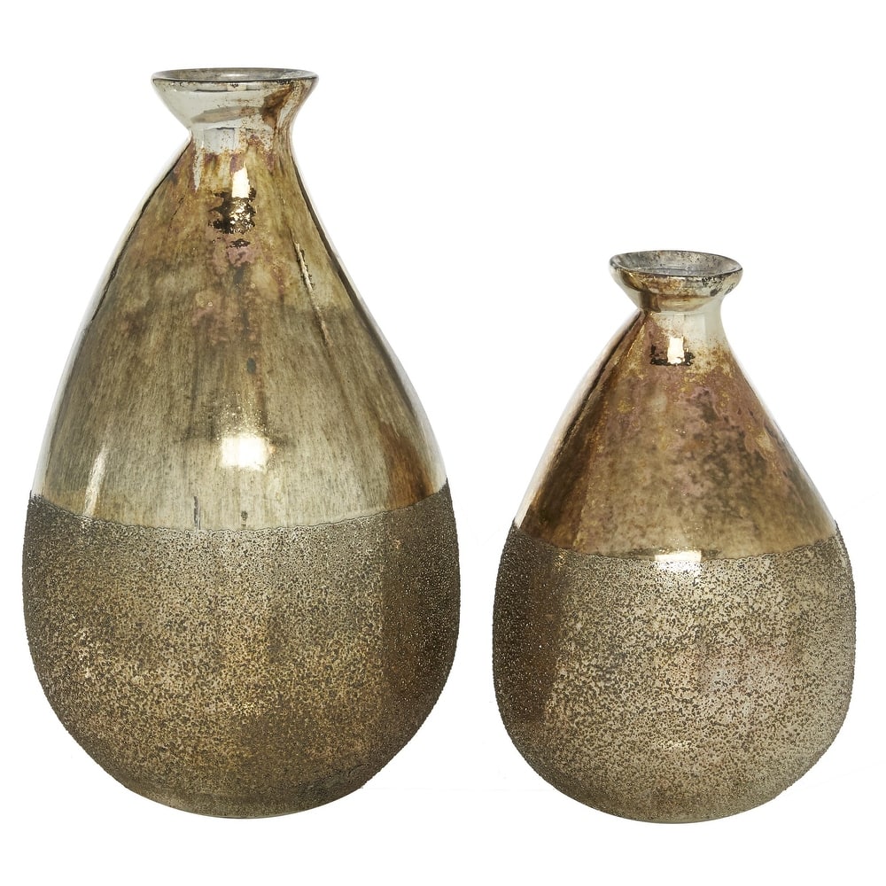 Glass Blown Teardrop Decorative Vase - Set of 2 Gold, Green, Gray - Roche River Decor