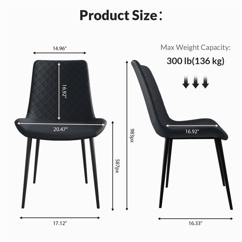 Set of 4 Black PU Leather Dining Chairs