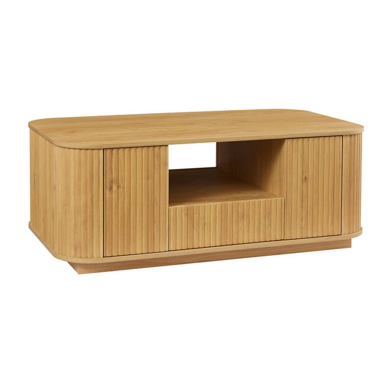 46.5"modern luxury oval coffee table with drawers and storage compartments, curved contour design