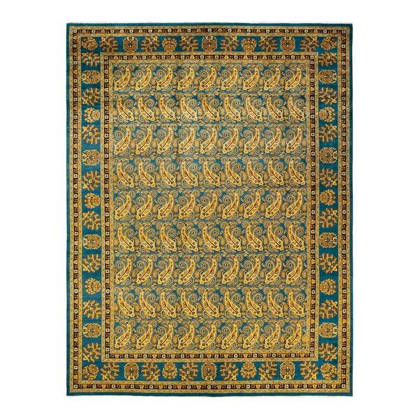slide 1 of 8, Eclectic, One-of-a-Kind Hand-Knotted Area Rug - Green, 10' 2" x 13' 5" - 10' 2" x 13' 5"