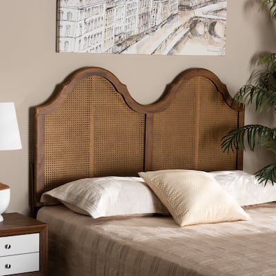 Hazel Ash Walnut Wood and Synthetic Rattan Arched Headboard