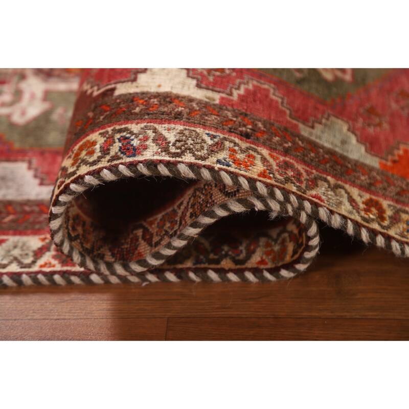 Geometric Shiraz Persian Vintage Runner Rug Handmade Wool Carpet - 2'4"x 5'0"