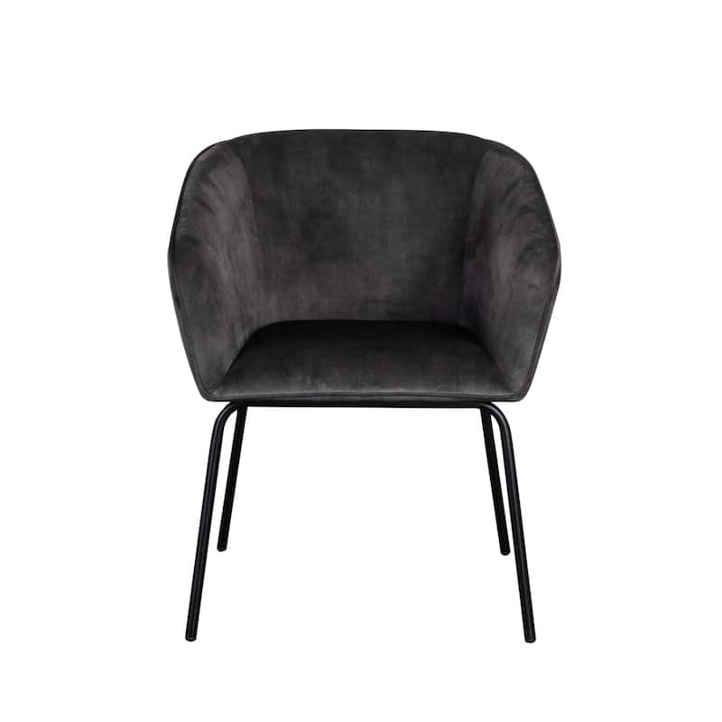 Voro Dining Chair Set of 2, Gray Velvet, Sleek Black Metal Legs