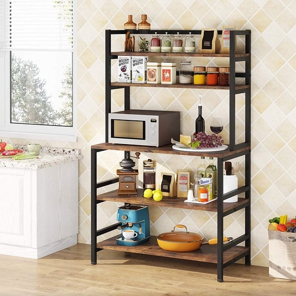 Tribesigns Contemporary/Modern Brown Metal Bakers Rack with Wine Storage in  the Dining & Kitchen Storage department at