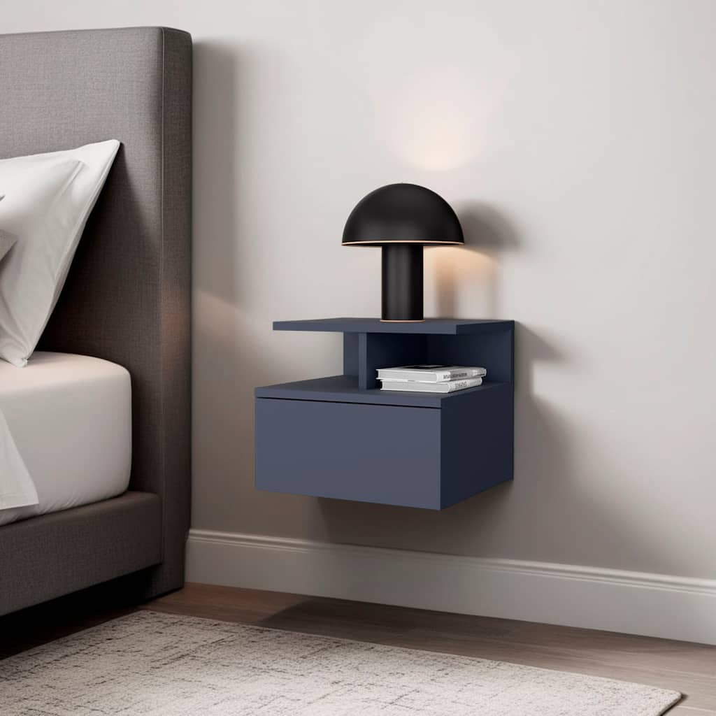 Modern Blue Nightstand with Drawer and 3 Shelves, Compact Storage for Bedroom