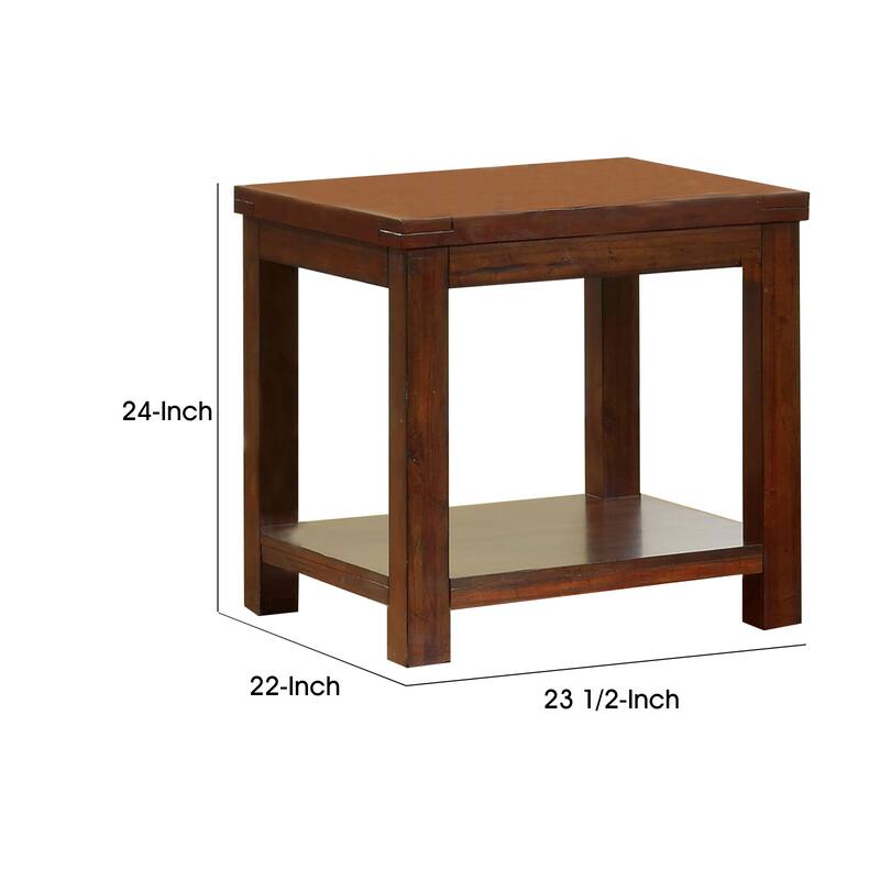 Square Shaped End Table with Open Bottom Shelf, Dark Cherry