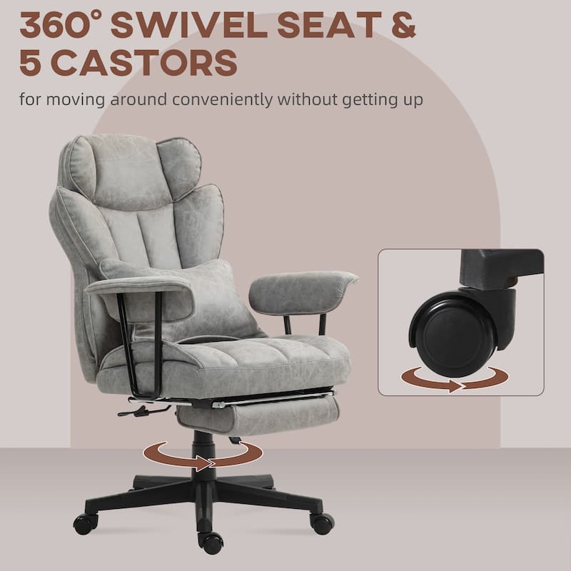 Executive Office Chair 400LBS Big Tall with Foot Rest Lumbar Support Reclining Wide Seat Gray Computer Desk Chair