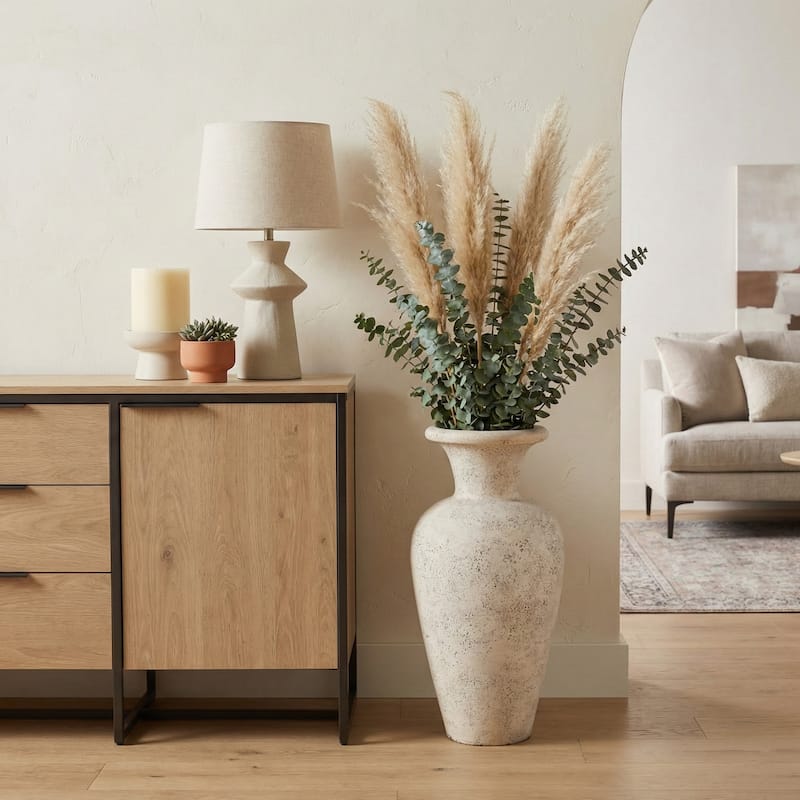 Decorative Vase - Ivory Pottery Rustic Matte Finish, 24"