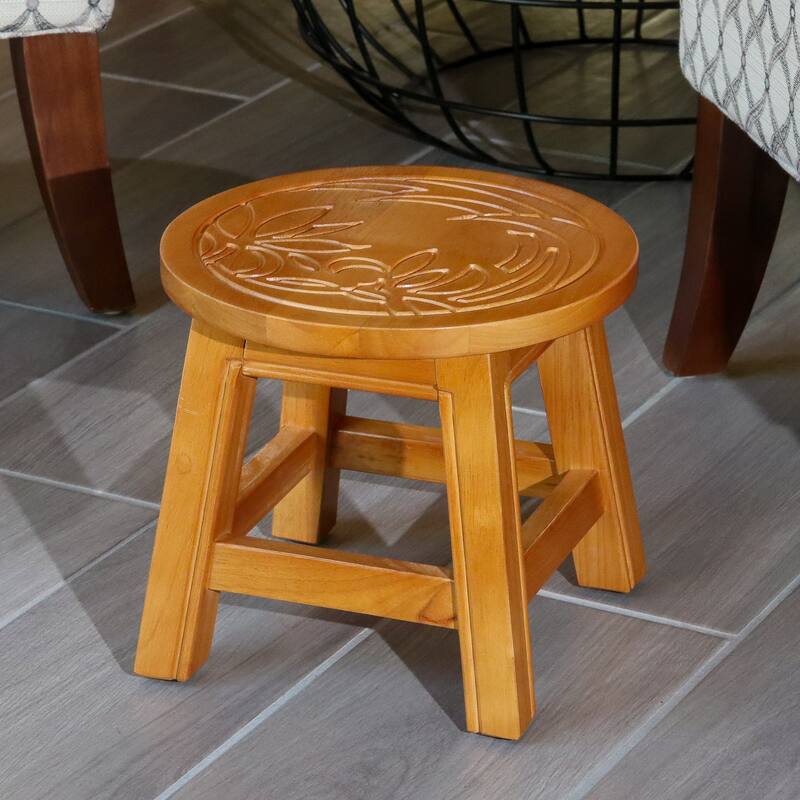 Carved Wooden Step Stool Stepstool Floral - 11.00"x11.00"x10.00"in - Yellow