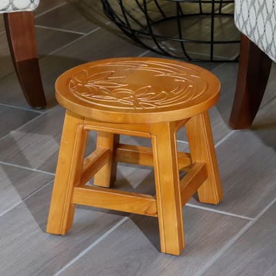 Carved Wooden Step Stool Stepstool Floral - 11.00"x11.00"x10.00"in