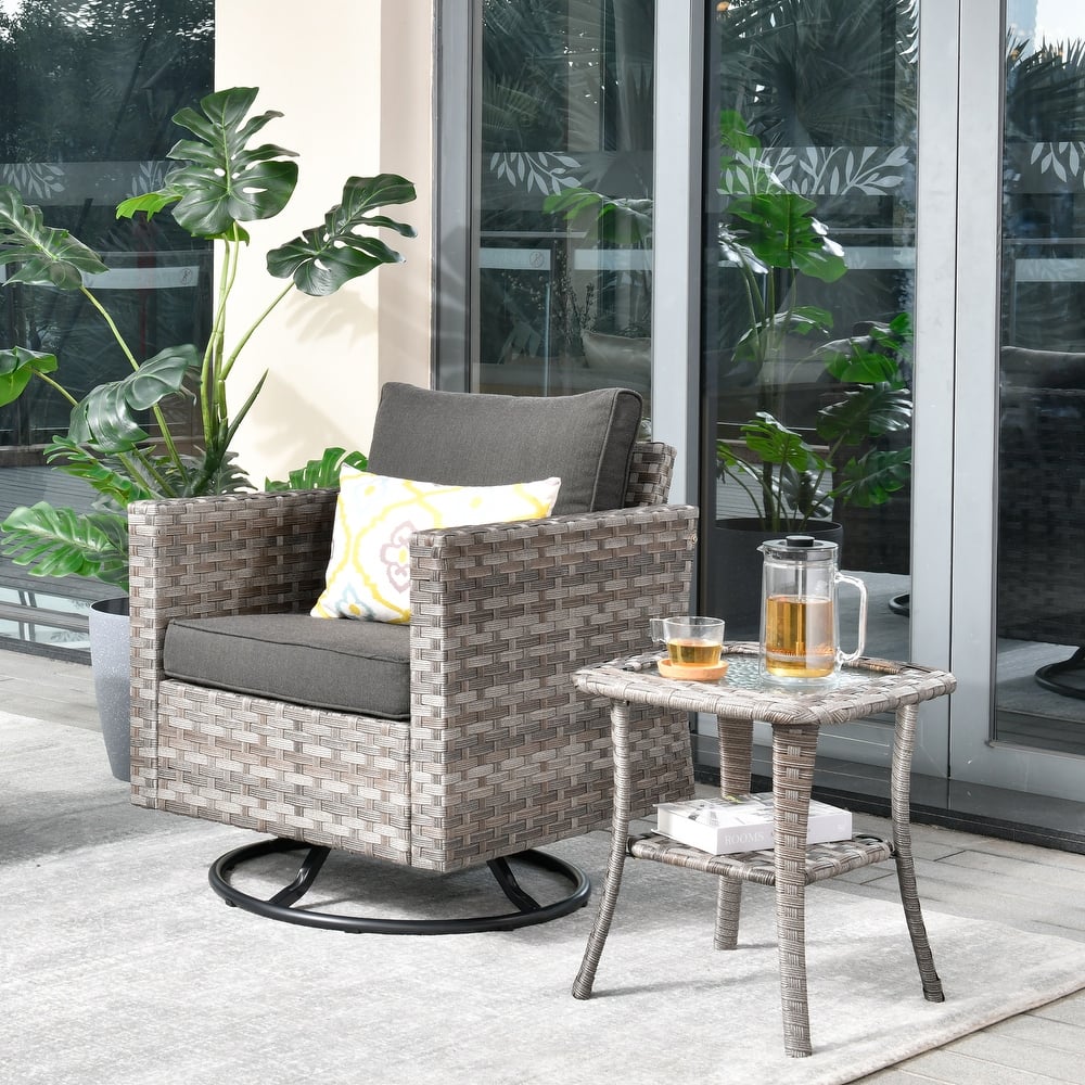 OVIOS 2-piece Swivel Rocking Wicker Chair Side Table Conversation Set