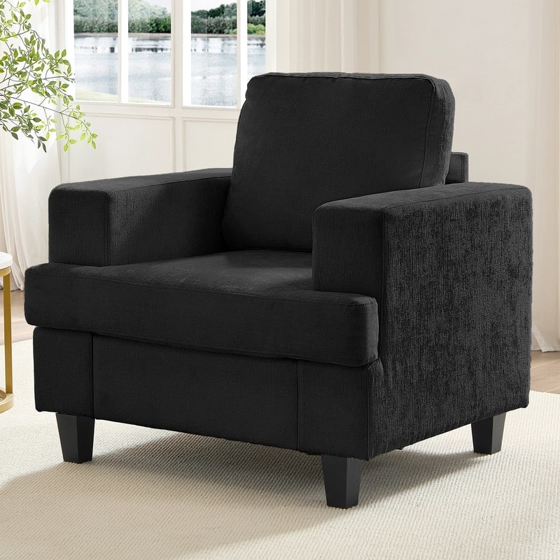 Mixoy W35" Chenille Fabric Armchair Sofa,Cloud Sleeper Comfy Upholstered Sectional Sofa Chair - 1-Seater - Dark grey
