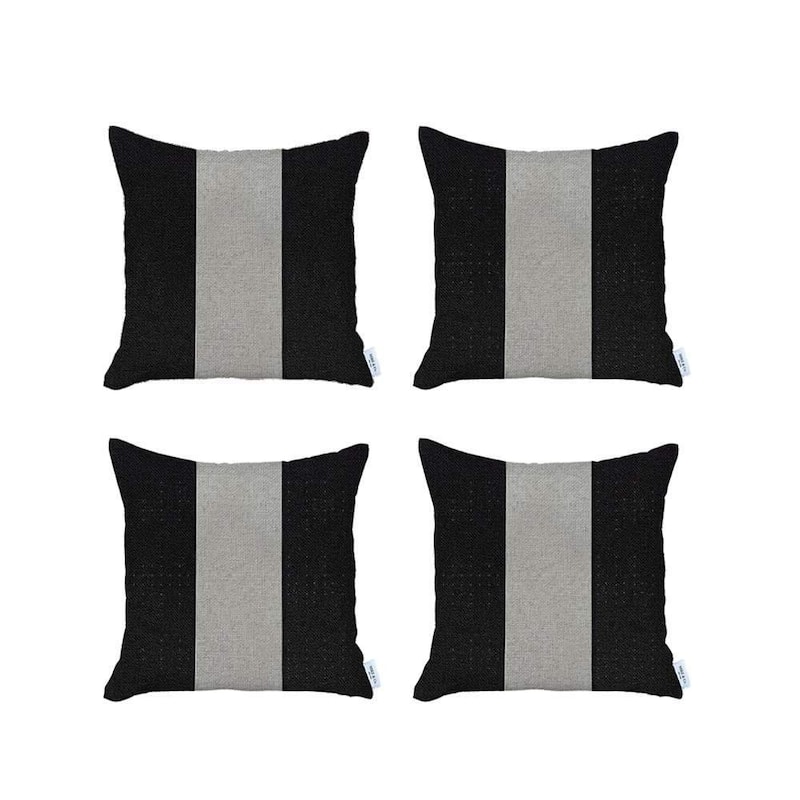 HomeRoots Set Of Four 18" X 18" Grey And Black Geometric Zippered Handmade Polyester Throw Pillow