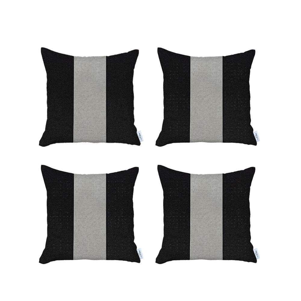 HomeRoots Set Of Four 18" X 18" Grey And Black Geometric Zippered Handmade Polyester Throw Pillow