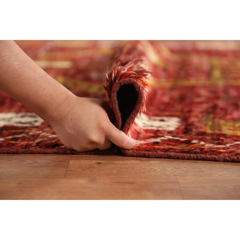 Geometric Red Moroccan Oriental Area Rug Hand-Knotted Wool Carpet - 6'10" x 9'7"