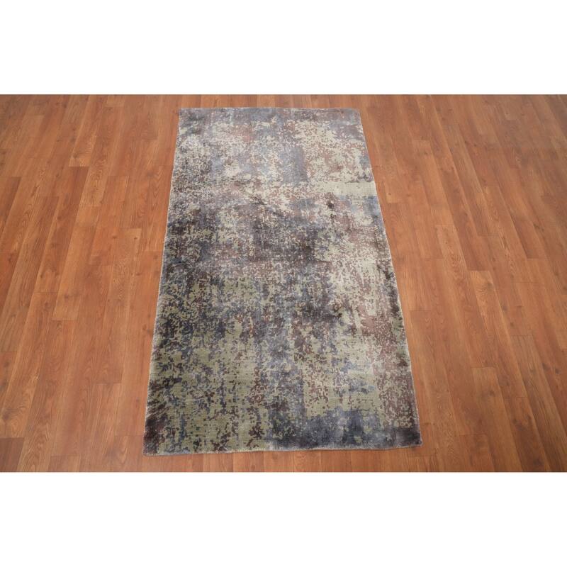 Hand Knotted Oriental Viscose Silk Carpet Modern Abstract Multi-Colored Abstract Area Rug - 4' 7'' X 2' 7''