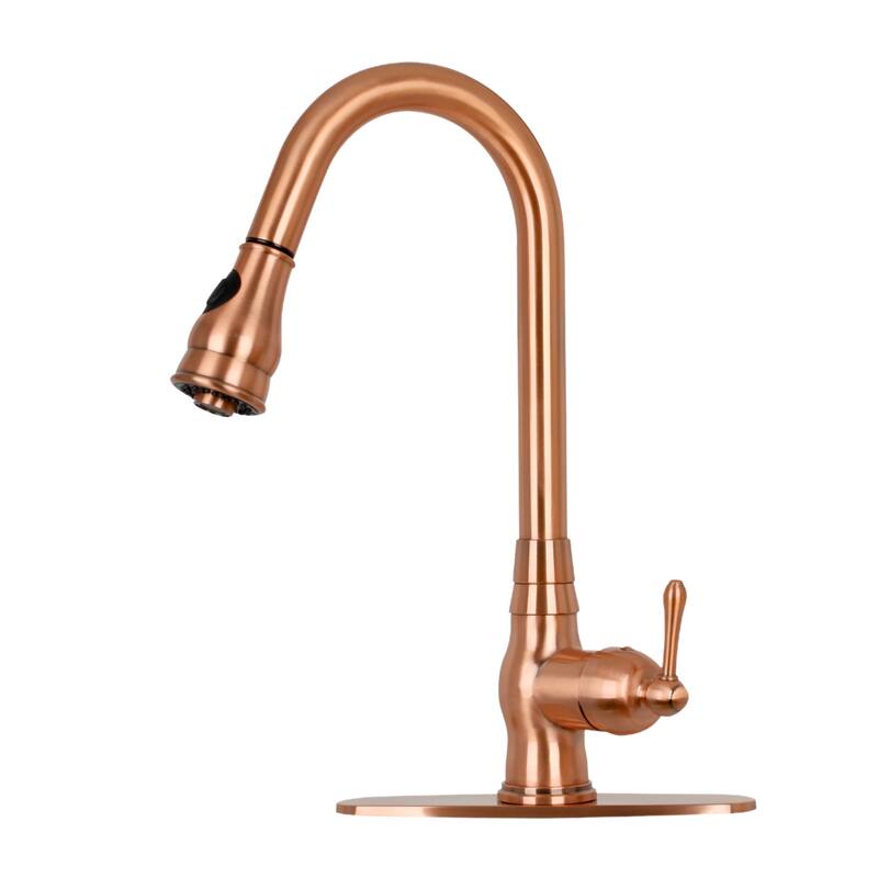 Pull Down Kitchen Faucet with Deck Plate - Copper