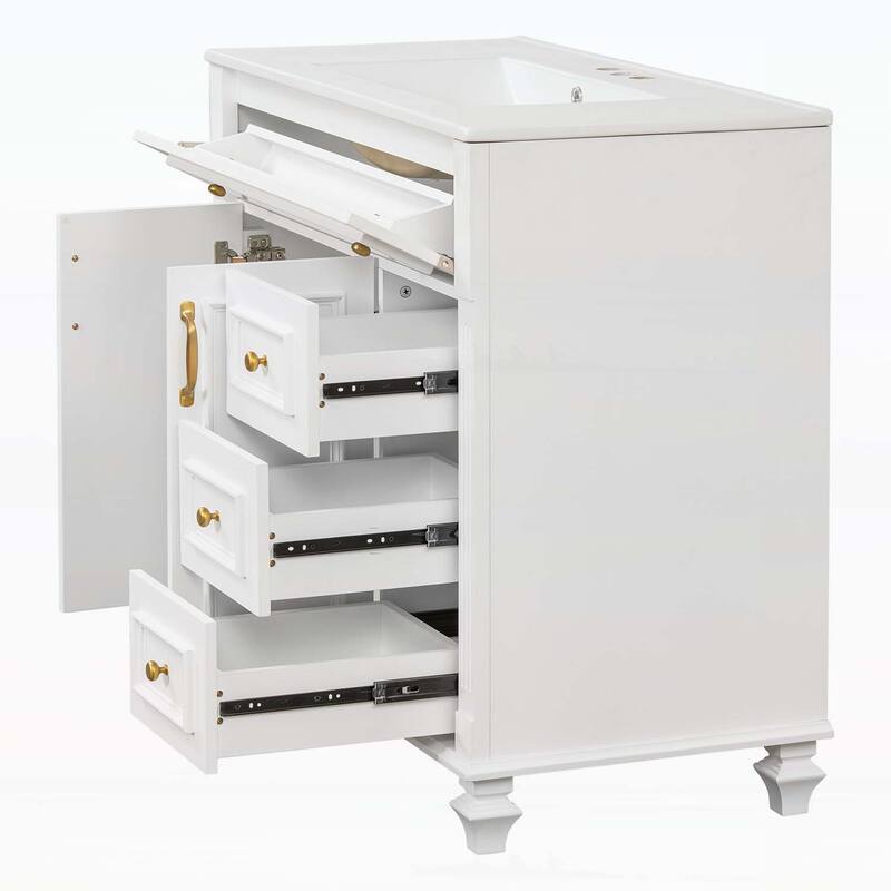 Freestanding Vanity Set with Flip-Out Drawer,3 Drawers,2 Soft-Close Doors